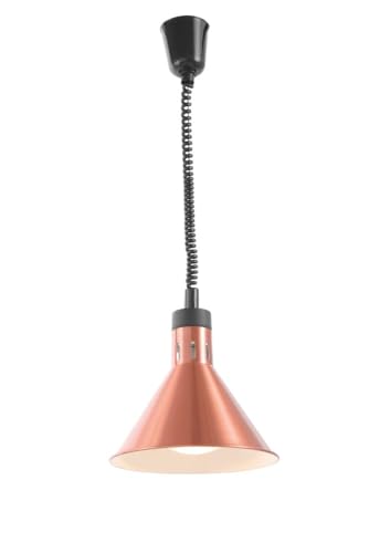 HENDI Wärmelampe, Konisch, Inkl. Bruchsicher Infrarotlampe, Höhenverstellbar, zum Warmhalten von Speisen, Speisenwärmer, E27 Fassung, 230V/250W, ø275x(H)250mm, Aluminium, Kupfer von HENDI