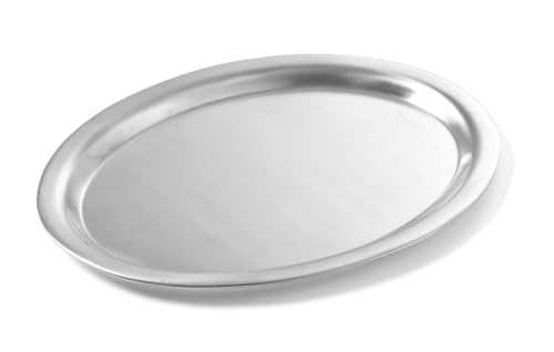 HENDI Serviertablett, Tablett, Kaffeetablett, oval, Geschirrspülmaschinengeeignet, satiniertes Finish, 285x220x(H) 11mm, Edelstahl von HENDI