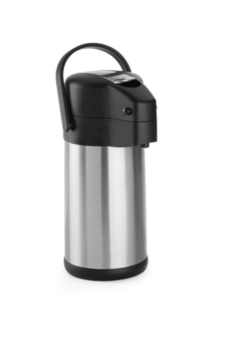 HENDI Pumpkanne, Isolierkanne, mit Pumpsystem, 360° drehbarer Boden, Doppelwandige, Kaffekanne, Termoskanne, Teekanne, 3L, Edelstahl 18/10, Polypropylen, ø171x(H)373mm, silver von HENDI