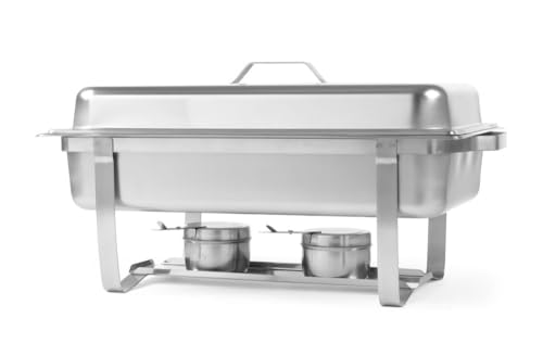 HENDI Chafing Dish 1/1, Gastronorm, mit hochglanzpoliertem, einsteckbarem Deckel. Inkl. Brennpastenbehältern, einer GN 1/1 Lebensmittelpfanne 65 mm, Stückzahl: 1, 9L, 600x358x(H)295mm, Edelstahl 18/0 von HENDI