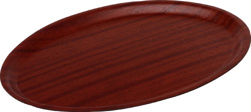 HENDI Serviertablett, AmberBox, oval, Rutschfester Gummibeschichtung, Schock- und bruchfest, flachem Rand, Gastro Tablett, Tablett, 230x160mm, Holzoptik von HENDI