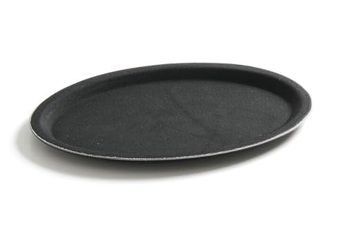 HENDI Serviertablett, Tablett, Temperaturbeständig von -10° bis 100°C, Gastro Tablett, Polyester glasfaserverstärkt, oval, Antirutschbeschichtung, Schock- und bruchfest, 200x265mm, Schwarz von HENDI
