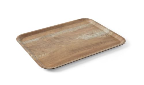 HENDI Serviertablett, AmberBox, Schock- und bruchfest, flachem Rand, Gastro Tablett, Tablett, 370x530mm, Melamin, Holz von HENDI