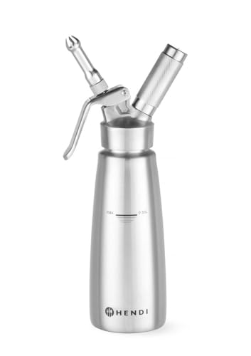 HENDI Sahnespender, Inklusive Set aus 3 Edelstahl Spritztüllen und Reinigungsbürste, Sahne-Mousses-Desserts-kalten Schäumen-Saucen, 0,5L, ø85x(H)235mm, Edelstahl, Silber von HENDI