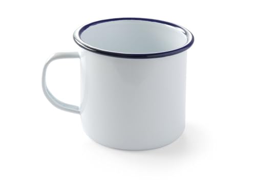 HENDI Tasse, mit Henkel, mit einem schönen blauen Rand, Abriebfest, Kaffeetasse, Kaffeebecher, Teebecher, Becher, 0,52L, ø100x(H) 90mm, emaillierter Stahl von HENDI
