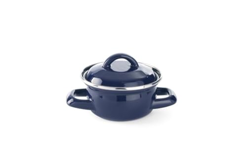HENDI Mini-Cocotte, emailliert, mit Deckel, geflanschter Rand, geeignet für Gasherde, kleiner Suppentopf, kleiner Serviertopf, Schmortöpfchen, Saucentopf, 0,5L, ø120x(H)95mm, Edelstahl, Blau von HENDI