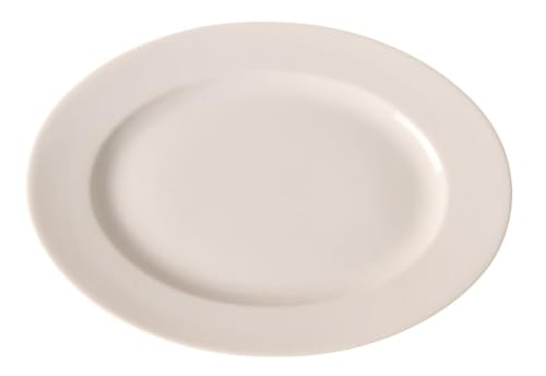 HENDI Platte, Oval, Verstärkte Kanten, hochwertige Glasur, Hohe Schlag- und Verschleißfestigkeit, geeignet für Mikrowelle, Geschirrspüler, ø310mm, Porzellan von HENDI
