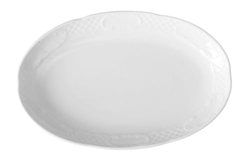 HENDI Platte, Oval, Verstärkte Kanten, hochwertige Glasur, Hohe Schlag- und Verschleißfestigkeit, geeignet für Mikrowelle, Geschirrspüler, 280x180mm, Weiß Porzellan von HENDI