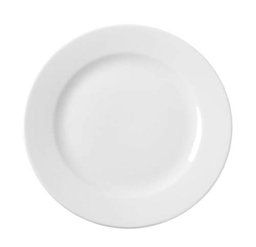 HENDI Teller, Flach, Verstärkte Kanten, hochwertige Glasur, Hohe Schlag- und Verschleißfestigkeit, geeignet für Mikrowelle, Geschirrspüler, ø160x(H) 19mm, Weiß Porzellan von HENDI