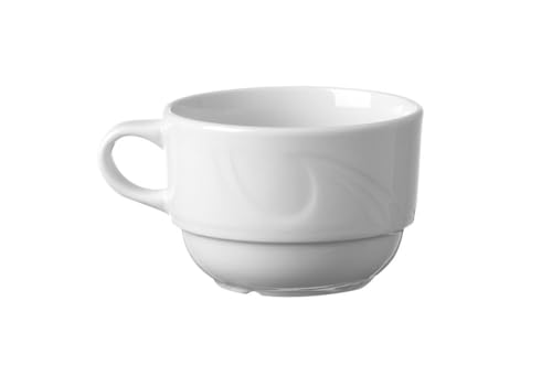 HENDI Cappuccinotasse, für HENDI Untertasse 798171,Verstärkte Kanten, Wertige Glasur, Hohe Schlag- und Verschleißfestigkeit, geeignet für Mikrowelle,Geschirrspüler, 230ml, ø85mm, Weißes Hotelporzellan von HENDI