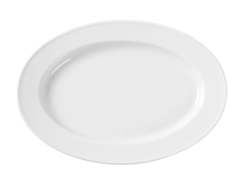 HENDI Platte, Oval, Verstärkte Kanten, hochwertige Glasur, Hohe Schlag- und Verschleißfestigkeit, geeignet für Mikrowelle, Geschirrspüler, 340x240mm, Weiß Porzellan von HENDI