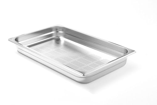 HENDI Gastronormbehälter, Temperaturbeständig von -40° bis 300°C, Heissluftöfen-Kühl- und Tiefkühlschränken-Chafing Dishes-Bain Marie, perforiert, 28L, GN 1/1, 530x325x(H)200mm, Edelstahl 18/10 von HENDI