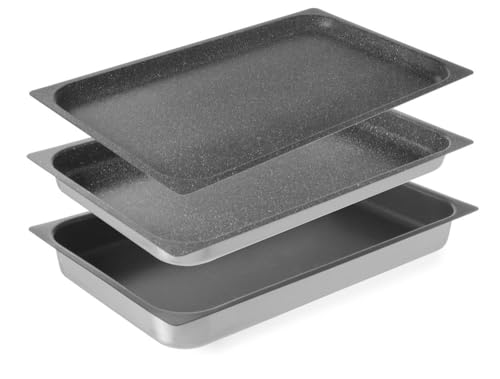 HENDI Gastronormbehälter, mit antihaftbeschichtet, geeignet zur Verwendung in Öfen, Backblech, Einschubblech, GN 1/1, 530x325x(H)40mm, Aluminium von HENDI