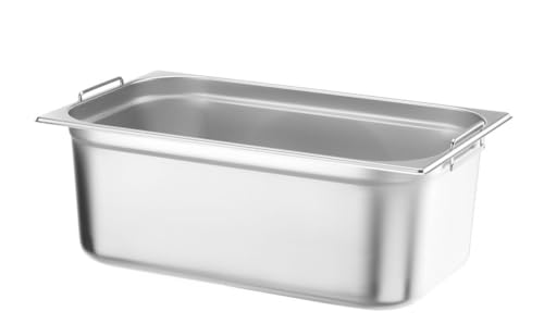 HENDI 817155 Gastronormbehälter, mit Griffen, Temperaturbeständig von -40° bis 300°C, Heissluftöfen-Kühl- und Tiefkühlschränken-Chafing Dishes-Bain Marie, 28L, GN 1/1, 530x325x(H)200mm, Edelstahl von HENDI