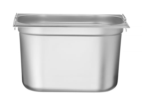 HENDI Gastronormbehälter, mit Griffen, Temperaturbeständig von -40° bis 300°C, Heissluftöfen-Kühl- und Tiefkühlschränken-Chafing Dishes-Bain Marie, 12,5L, GN 1/2, 265x325(H)200mm, Edelstahl von HENDI