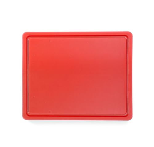 HENDI Schneidbretter, HACCP, Beidseitig nutzbar, eine Seite glatt-eine Seite mit Saftrille, für Fleisch, GN 1/2, 265x325x(H)12mm, HDPE 500 Kunststoff, rot von HENDI