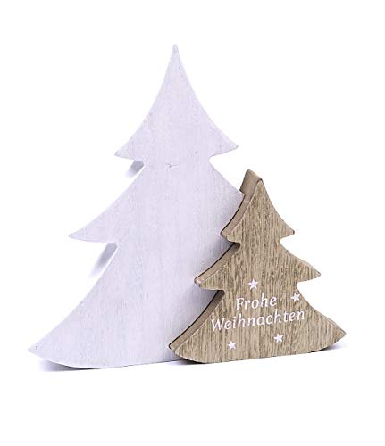Hendriks Deko-Figur aus Holz 3D Weihnachts-Baum Tanne Frohe Weihnachten, weiß Natur, 19,5x19,5x2,5cm Weihnachts-Deko Weihnachten von Hendriks