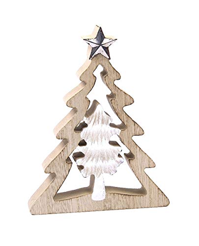 Hendriks Deko-Figur aus Holz Doppelter Weihnachts-Baum Tanne mit Stern, weiß Natur, 16x12,5x2cm Weihnachts-Deko Weihnachten von Hendriks