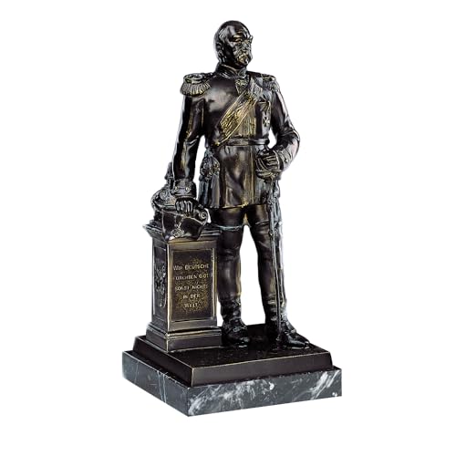 Henecka • Büste Otto von Bismarck • Skulptur Otto von Bismarck • Metall-Guss-Figur Statue Otto von Bismarck • 260 mm Bronze, Exklusive Militär Trophäe, Marmorsockel, mit Wunschgravur von Henecka