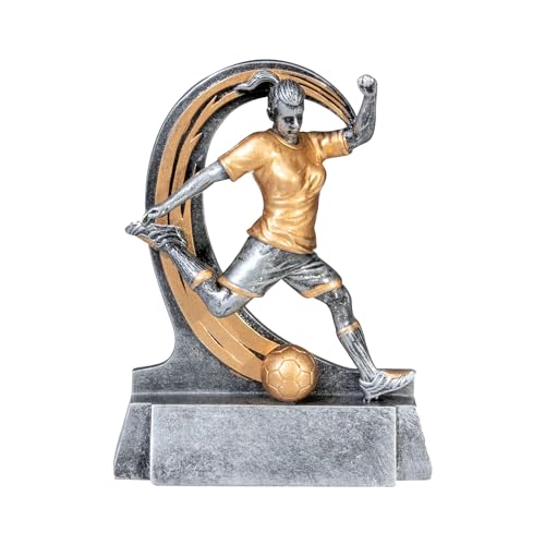 Henecka Fussball Damen-Pokal, Resinfigur Fussball Damen, Bronze Silber, mit Wunschgravur, Größe 12,5 cm von Henecka