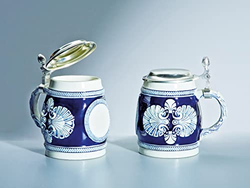Henecka 🍻 Keramik-Bierkrug ½ Liter mit 3D Zinnemblem und Zinndeckel personalisierbar mit Wunschgravur (Set (2 Stück) Keramik-Bierkrüge) von Henecka