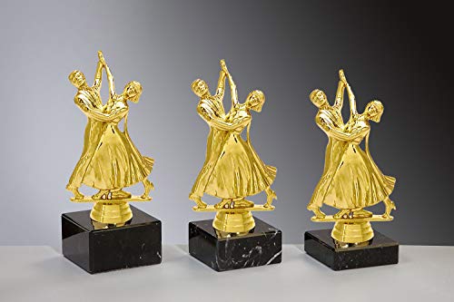Henecka 💃🕺 Tanzsport Pokal Tanzen Dance Trophäe Schraubfigur Paartanz Gold, Marmorsockel schwarz, mit Wunschgravur, wählbar in 3 Größen oder als 3er-Serie (Sockel 65 x 30 mm) von Henecka