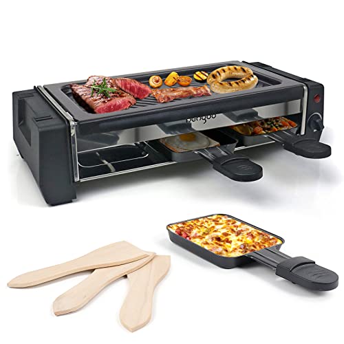 Raclette Grill für 2 3 Personen mit Antihaftbeschichtung Grillplatte 3 Mini Raclette Pfännchen, 700W Weihnachtsgeschenke Geschenke für Männer Frauen Beste Freundin von HengBO