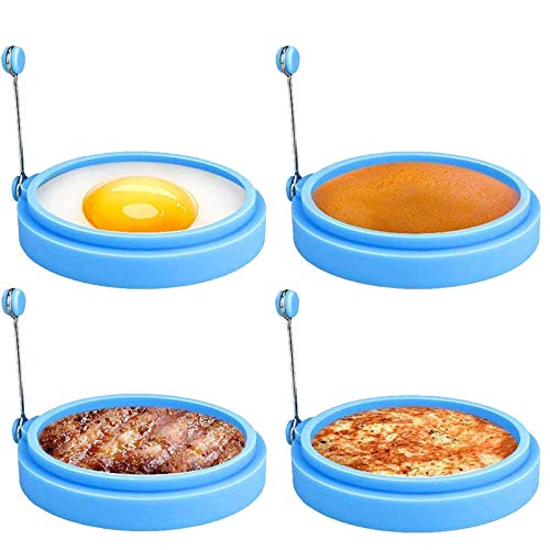 Silikon-Eierringe, 10,2 cm, lebensmittelecht, antihaftbeschichtet, Spiegelei, Pfannkuchen, Frühstücks-Sandwiches, Eier-Mcmuffin-Ring, Blau, 4 Stück von HengLiSam