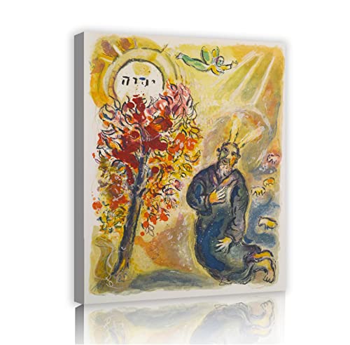 Abstrakte Kunst Poster Marc Chagall (Moses und der brennende Dornbusch) Gemälde Druck auf Leinwand Wandkunst Religion Bilder für Ostern Dekor 85x65cm Innenrahmen von HengYun ART