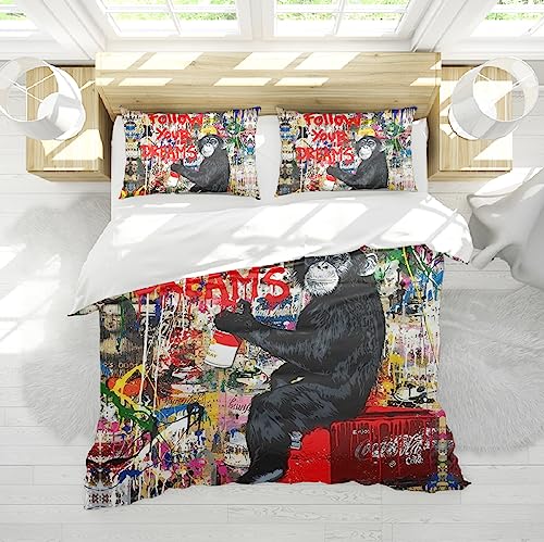 Banksy Graffiti Bettbezug Set Street Art 3-teiliges lustiges Tier Luxus Chic Weiche Bettwäsche Set mit verstecktem Reißverschluss für Schlafzimmerdekor 155x200cm Banksy Graffiti Bettbezug Set Street Art 3-teiliges lustiges Tier Luxus Chic Weiche Bettwäsche Set mit verstecktem Reißverschluss für Schlafzimmerdekor 155x200cm von HengYun ART