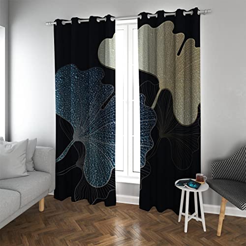 HengYun ART Ginkgo biloba Verdunkelung Fenster blau Herbstblätter botanischer Vorhang Aquarell Textur Verdunkelungsvorhänge für Schlafzimmer 2 Paneele 2xB178xL244cm von HengYun ART