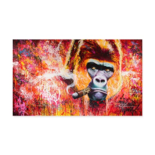 HengYun ART Großformatige Graffiti Zigarre rauchen Gorilla Banksy Poster Leinwand Gemälde Wandkunst Bild für Wohnzimmer Home Decoration 80x140cm Innenrahmen von HengYun ART