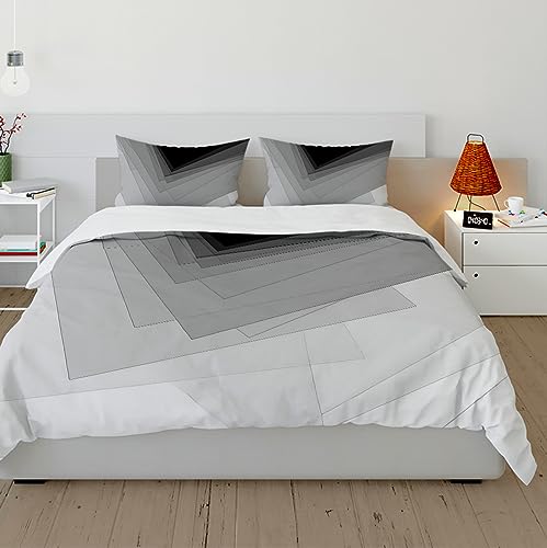 HengYun ART Schwarz-weißes Bettbezugsset mit Farbverlauf Abstraktes geometrisches Muster Modernes nordisch weiches Bettwäsche-Set mit Reißverschluss und 2 Kissenbezügen 160x200cm von HengYun ART
