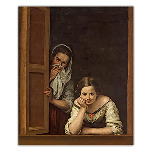 Murillo《Zwei Frauen am Fenster》Leinwandbilder Kunstwerk Poster die Wand Hintergrund Dekorationen Kinderzimmer Dekor Bild 84x70cm rahmenlos von HengYun ART