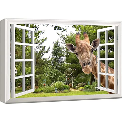 Tier gerahmt Wandkunst Fenster Landschaft Neugierige Giraffe im Wald Leinwand Drucke Moderne Luxus Kunst Hotel Zimmer Dekoration 80x120cm Innenrahmen von HengYun ART