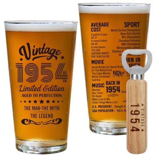 Geschenk zum 70. Geburtstag für Männer, Vintage-Bier-Trinkglas von 1954, 70 Jahre alt, Geburtstagsdekoration, Partyzubehör, Prost bis 70 Jahre für Ihn, Bierglas zum 70. Geburtstag von Henghere
