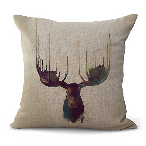 Hengjiang Tier-Kissenbezüge, Cartoon, Hirsch, Giraffe, Elch, Pfau, Gemälde, Baumwolle, Leinen, für zu Hause, Sofa, Bett, Deko, 45 x 45 cm, Baumwoll-Leinen, 06, 45 cm*45 cm von Hengjiang