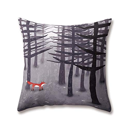 Hengjiang Animal Kissen handeingezogen Cartoon Fox Druck 18 x 18/45 x 45 cm Doppelseitig Überwurf Weich Plüsch Kissen für Home Sofa Bett Deko, Polyester, 10, 45 cm*45 cm von Hengjiang