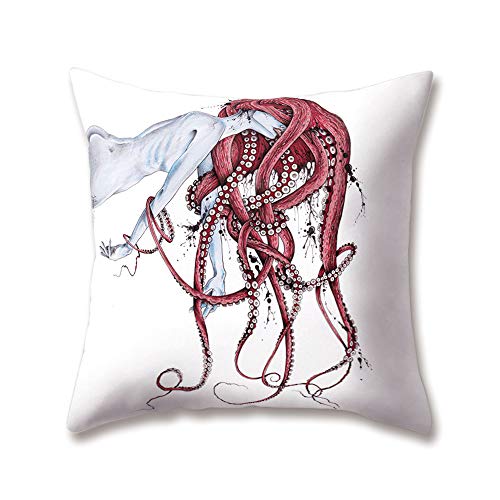 Hengjiang Cartoon Octopus Qualle Kissen Schwarz und weiß Druck 18 x 18/45 x 45 cm Doppelseitig Überwurf Weich Plüsch Kissen für Home Sofa Bett Deko, Polyester, 12, 45 cm*45 cm von Hengjiang