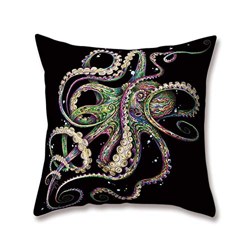 Hengjiang Cartoon Octopus Qualle Kissen Schwarz und weiß Druck 18 x 18/45 x 45 cm Doppelseitig Überwurf Weich Plüsch Kissen für Home Sofa Bett Deko, Polyester, 04, 45 cm*45 cm von Hengjiang