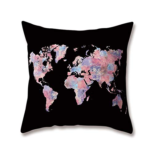 Hengjiang Kissen Weltkarte Sieben Kontinenten Afrika Asien Europa North America Druck 18 x 18/45 x 45 cm Doppelseitig Überwurf Weich Plüsch Kissen für Home Sofa Bett Deko, Polyester, 03, 45 cm*45 cm von Hengjiang