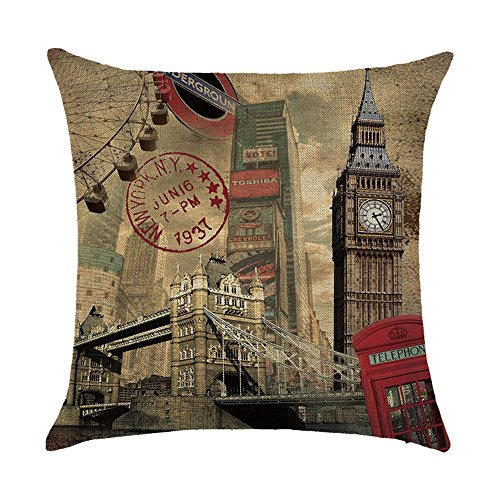 WEIANG Kissen mit England London Telefonzelle Retro Vintage Stil City Malerei Dicke Baumwolle Leinen Doppelseitig 18 x 18/45 x 45 cm Überwurf Kissen Fällen 08 von Hengjiang