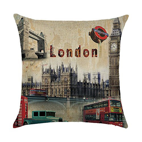 WEIANG Kissen mit England London Telefonzelle Retro Vintage Stil City Malerei Dicke Baumwolle Leinen Doppelseitig 18 x 18/45 x 45 cm Überwurf Kissen Fällen 20 von Hengjiang