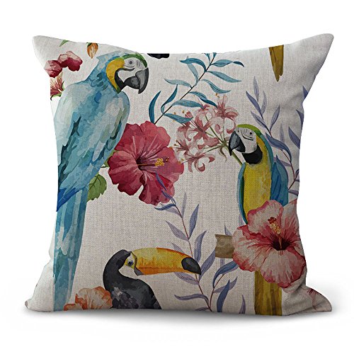 hengjiang Nordic Style Kissen Bird Parrot Flamingos grün Leaf Malen Baumwolle Leinen, 18 x 18/45 x 45 cm Überwurf Kissen für Home Sofa Bett Deko, Baumwoll-Leinen, 04, 45 cm*45 cm von Hengjiang