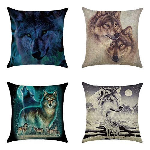Hengjiang Kissenbezug mit Tiermotiv, Leopardenmotiv, Wolf, Tiger, Hase, doppelseitiger Druck, Baumwolle, Leinen, 45 cm x 45 cm (18 x 18 cm) von Hengjiang