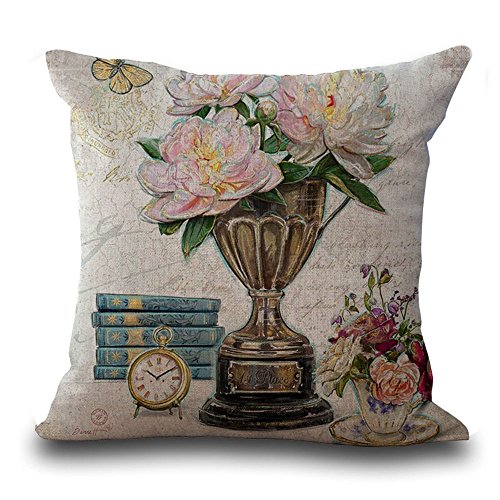 Hengjiang Leinenmischung Sofa Vintage Blumen Kissenbezug quadratisch Kissenbezug Retro Freizeit Blumen, Baumwolle und Bettzeug, 03, 45 x 45 Centimeters von Hengjiang