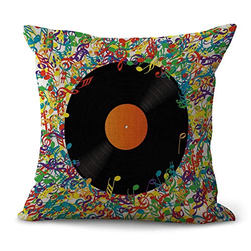 Hengjiang Musik-Party Kissenbezüge Gitarre Schallplatten Musiknoten Malerei Baumwolle Leinen 18 x 18/45 x 45 cm Überwurf Kissenbezüge für Zuhause Sofa Bett dekorativ, Baumwoll-Leinen, 10, 45 cm*45 cm von Hengjiang