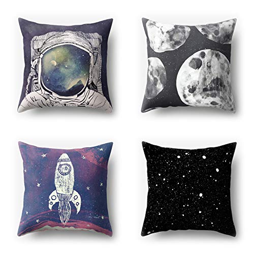 Hengjiang Planet Kissenbezüge Astronaut Weltraum Roaming Moon Rock Rocket Druck 18 x 18/45 x 45 cm 4 Stück von Hengjiang