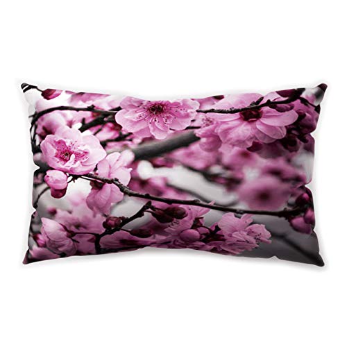 Hengjiang Kissenbezug, rosa Blume, Kirschblüten, doppelseitiger Druck, weicher Plüsch-Kissenbezug, 30 cm x 50 cm, Polyester, 02, About 50 * 30cm von WEIANG