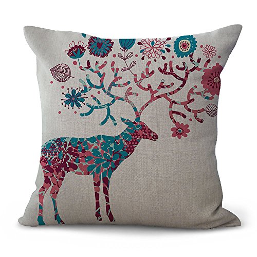 Hengjiang Tier-Kissenbezüge, Cartoon, Hirsch, Giraffe, Elch, Pfau, Gemälde, Baumwolle, Leinen, für zu Hause, Sofa, Bett, Deko, 45 x 45 cm, Baumwoll-Leinen, 03, 45 cm*45 cm von Hengjiang